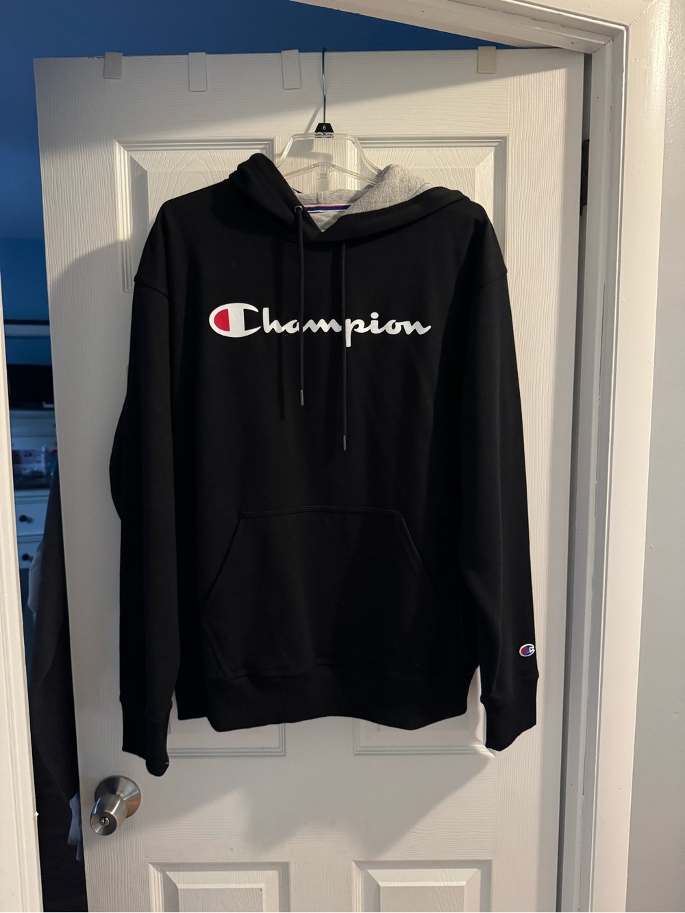 Champion Black Crewneck Hoodie with White Logo